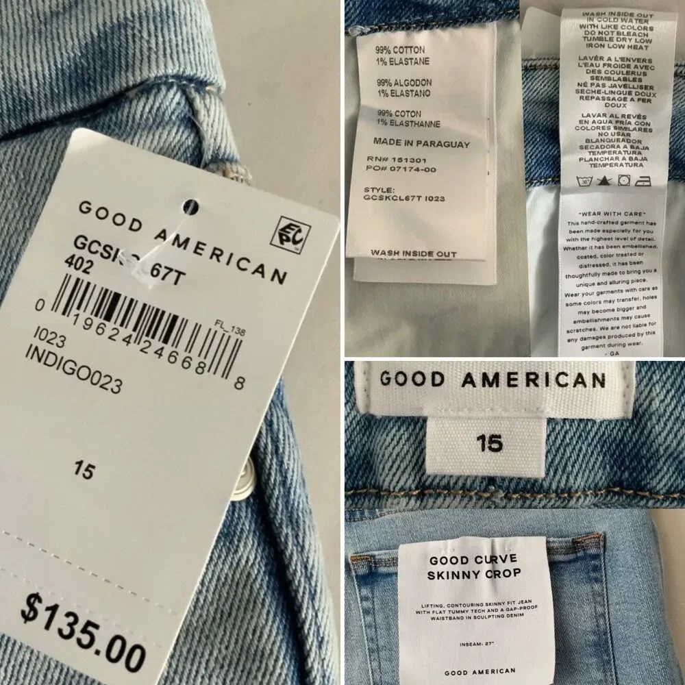 Good American Good Curve Skinny Crop Jeans Blue 15